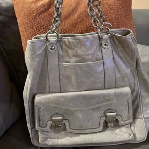 Large Coach grey leather tote